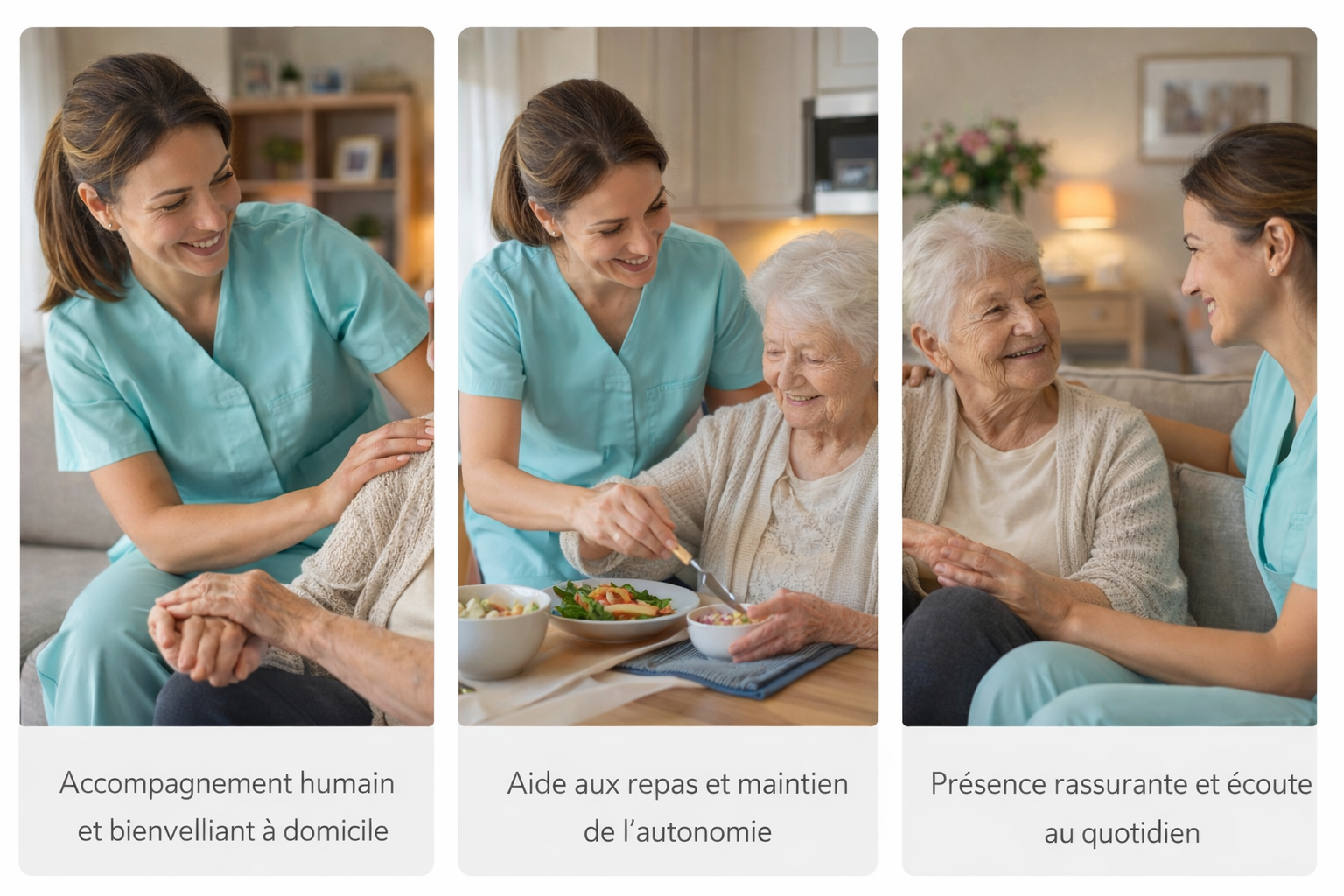 Aide à domicile à Lucé : auxiliaire de vie accompagnant une personne âgée à domicile, relation humaine et bienveillante