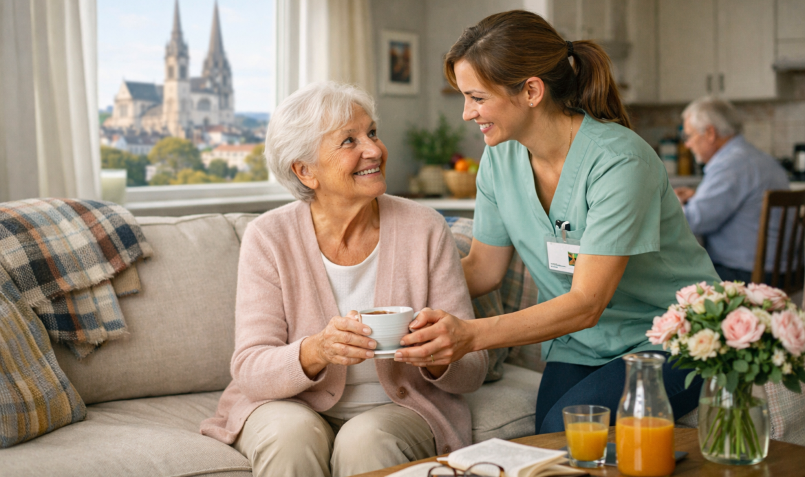 Aide à domicile à Chartres avec auxiliaire de vie accompagnant une personne âgée à domicile