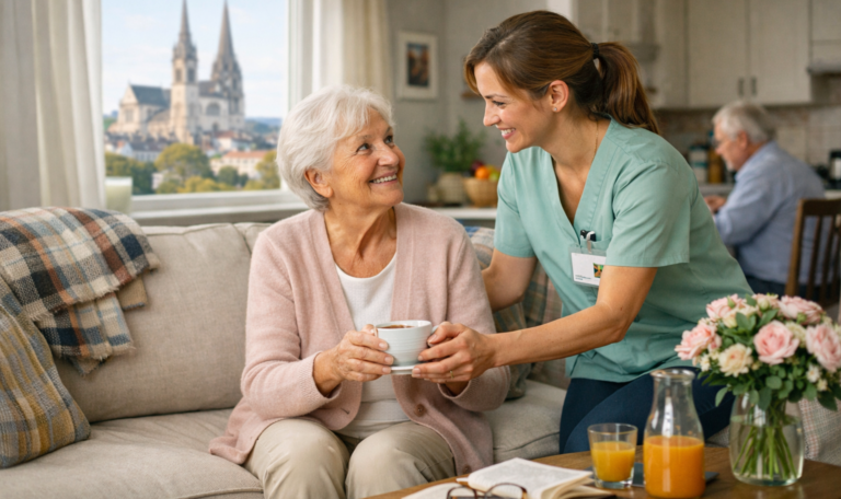 Aide à domicile à Chartres avec auxiliaire de vie accompagnant une personne âgée à domicile