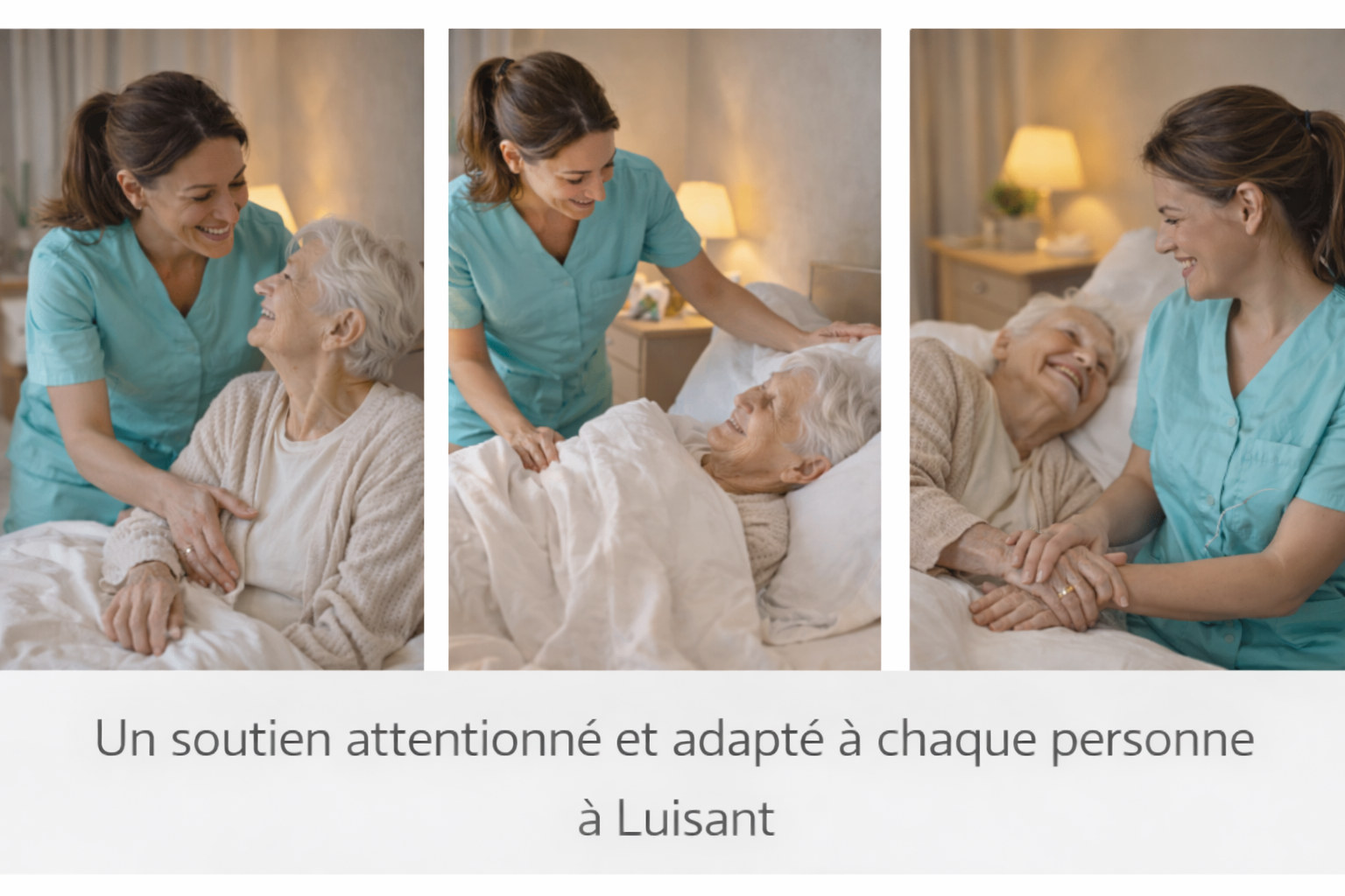 Aide au coucher à domicile à Luisant avec auxiliaire de vie accompagnant une personne âgée
